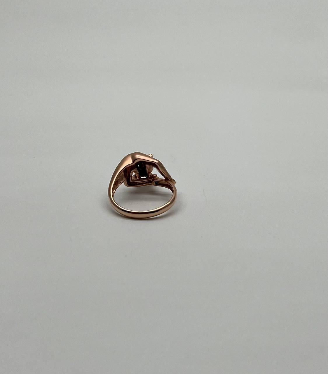 Panther Cat Emerald Diamond Ring 14K Rose Gold Statement Ring
