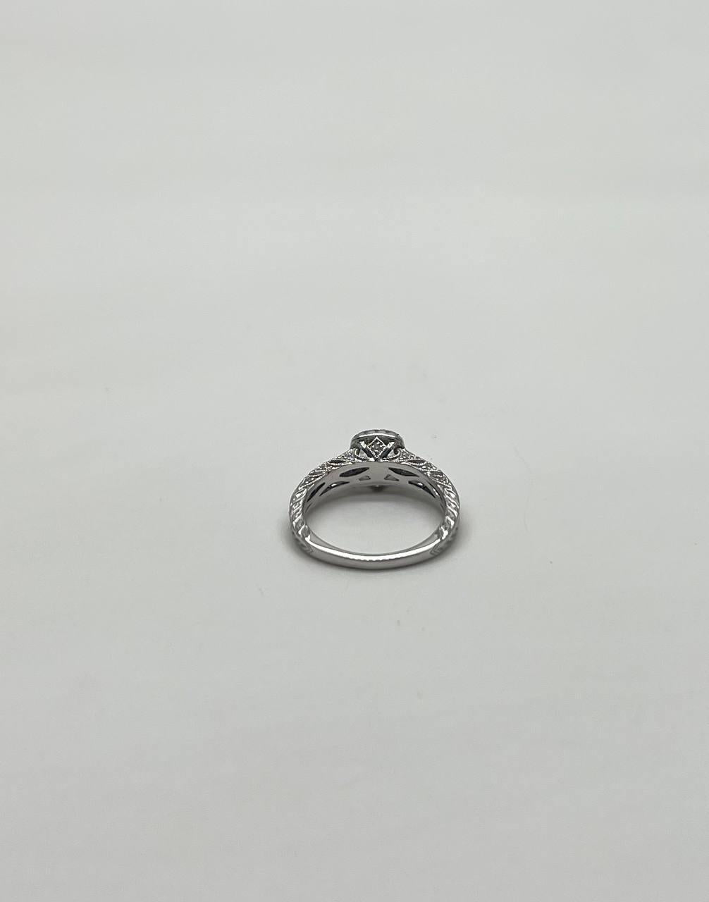 Round Shape Brilliant Cut Diamond Blue Sapphire Channel Set 18K White Gold Ring