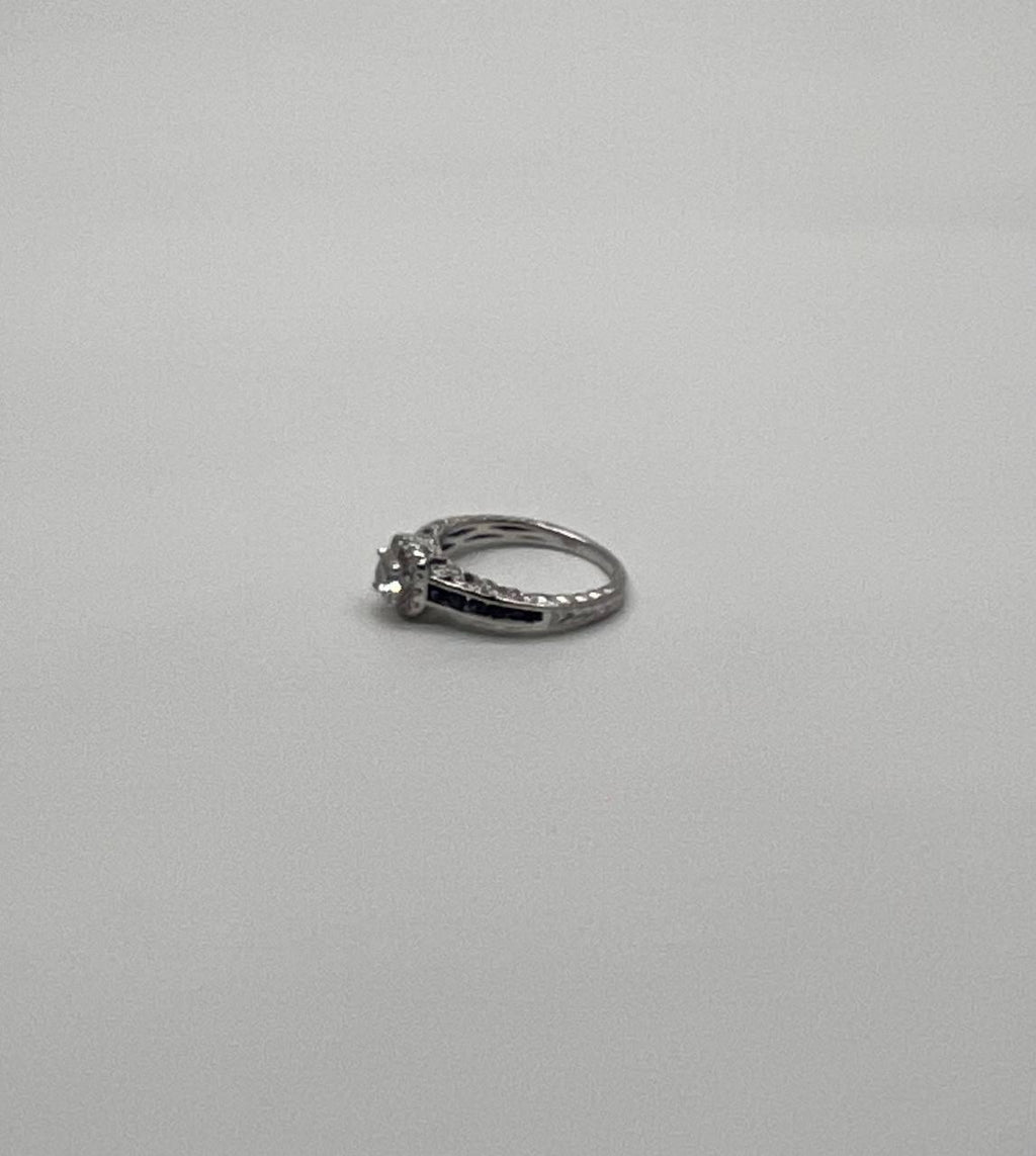 Round Shape Brilliant Cut Diamond Blue Sapphire Channel Set 18K White Gold Ring