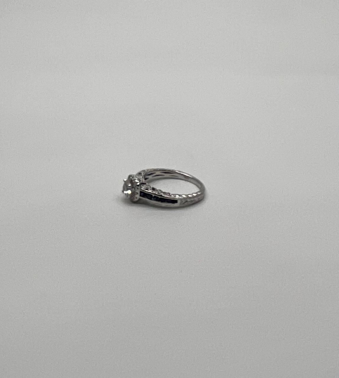 Round Shape Brilliant Cut Diamond Blue Sapphire Channel Set 18K White Gold Ring