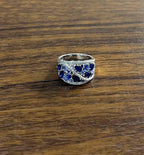 Dark Light Hue Blue Sapphire Cluster Diamond Pave 14K White Gold Band Ring