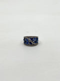 Dark Light Hue Blue Sapphire Cluster Diamond Pave 14K White Gold Band Ring