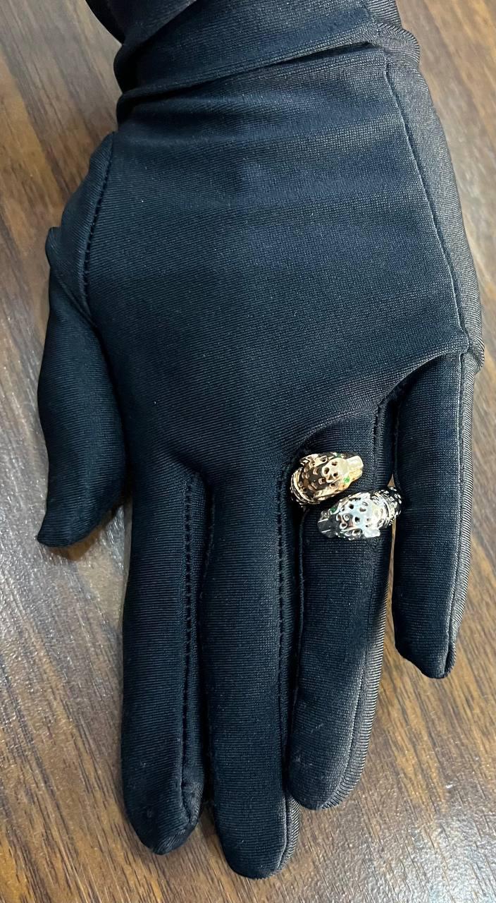 Panther Snow Leopard Double Two Toned 14K Gold Rose White Statement Animal Ring