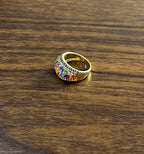 Multicolor Rainbow Sapphires Diamond 14K Yellow Gold Statement Dome Cluster Ring