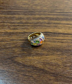 Multicolor Rainbow Sapphires Diamond 14K Yellow Gold Statement Dome Cluster Ring