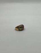Multicolor Rainbow Sapphires Diamond 14K Yellow Gold Statement Dome Cluster Ring