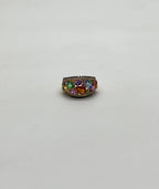 Multicolor Rainbow Sapphires Diamond 14K Yellow Gold Statement Dome Cluster Ring