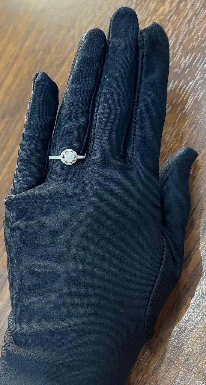 Round Shape Brilliant Cluster Halo Set 14K White Gold Promise Dainty Ring