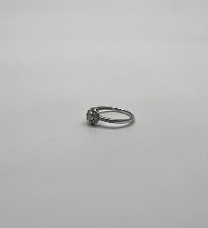 Round Shape Brilliant Cluster Halo Set 14K White Gold Promise Dainty Ring