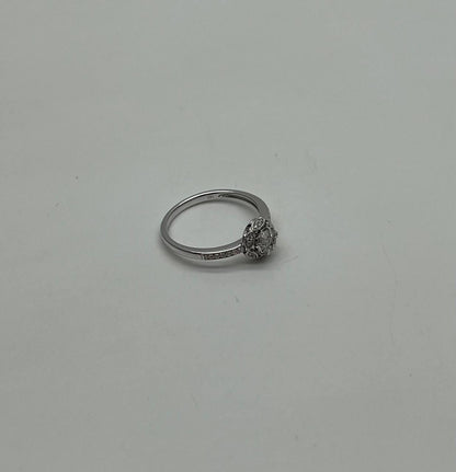 Round Shape Brilliant Cluster Halo Set 14K White Gold Promise Dainty Ring