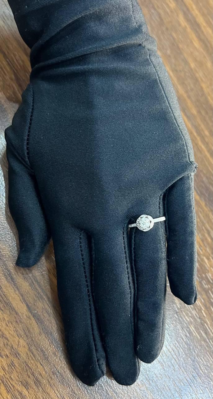 Классикалық нәзік дөңгелек пішінді ақ гауһар тасты Halo Pave 14K ақ алтыннан жасалған уәделі сақина