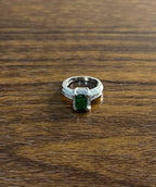 Green Emerald & White Diamonds Pave Set 14K White Gold Statement Unique Ring