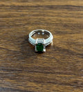 Green Emerald & White Diamonds Pave Set 14K White Gold Statement Unique Ring