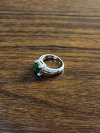 Green Emerald & White Diamonds Pave Set 14K White Gold Statement Unique Ring