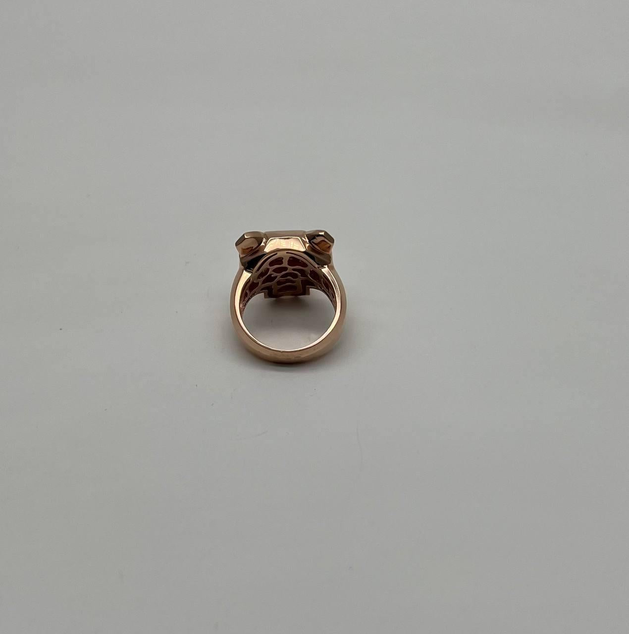 Panther Cat Emeralds Diamonds Head Face Ring 14K Rose Gold Statement Ring