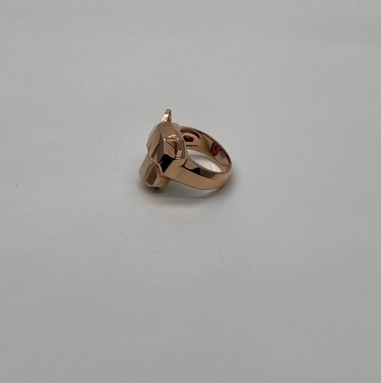 Panther Cat Emeralds Diamonds Head Face Ring 14K Rose Gold Statement Ring