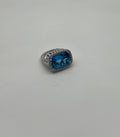 Cushion Shape Swiss Blue Topaz Diamonds Halo Jumbo 14K White Gold Cocktail Ring