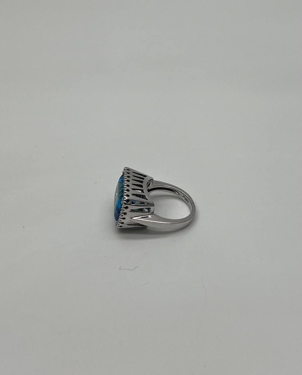 Cushion Shape Swiss Blue Topaz Diamonds Halo Jumbo 14K White Gold Cocktail Ring