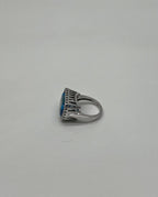 Cushion Shape Swiss Blue Topaz Diamonds Halo Jumbo 14K White Gold Cocktail Ring