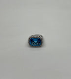 Cushion Shape Swiss Blue Topaz Diamonds Halo Jumbo 14K White Gold Cocktail Ring