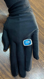 Cushion Shape Swiss Blue Topaz Diamonds Halo Jumbo 14K White Gold Cocktail Ring