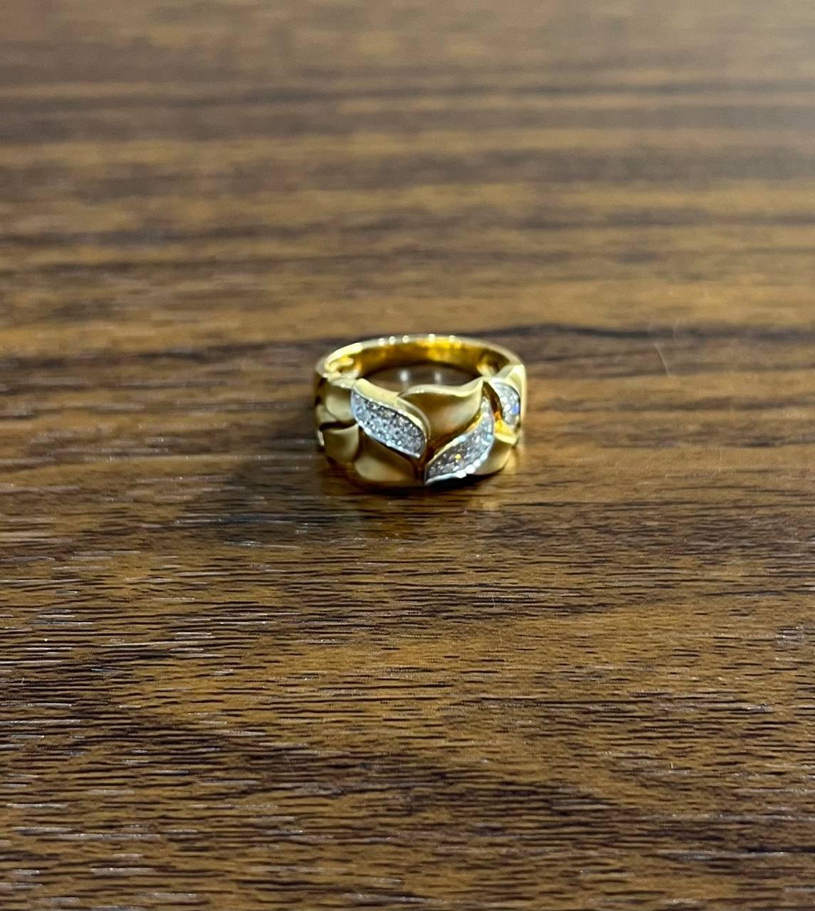 Leaf Leaves Nature Inspired Pave Set 14K Yellow Gold Statement Band Ring