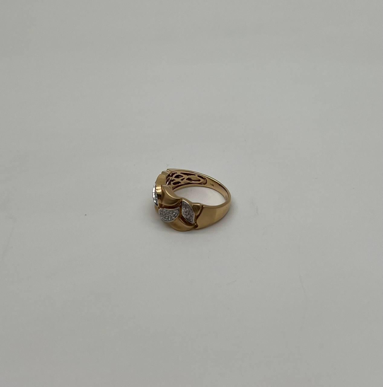 Leaf Leaves Nature Inspired Pave Set 14K Yellow Gold Statement Band Ring