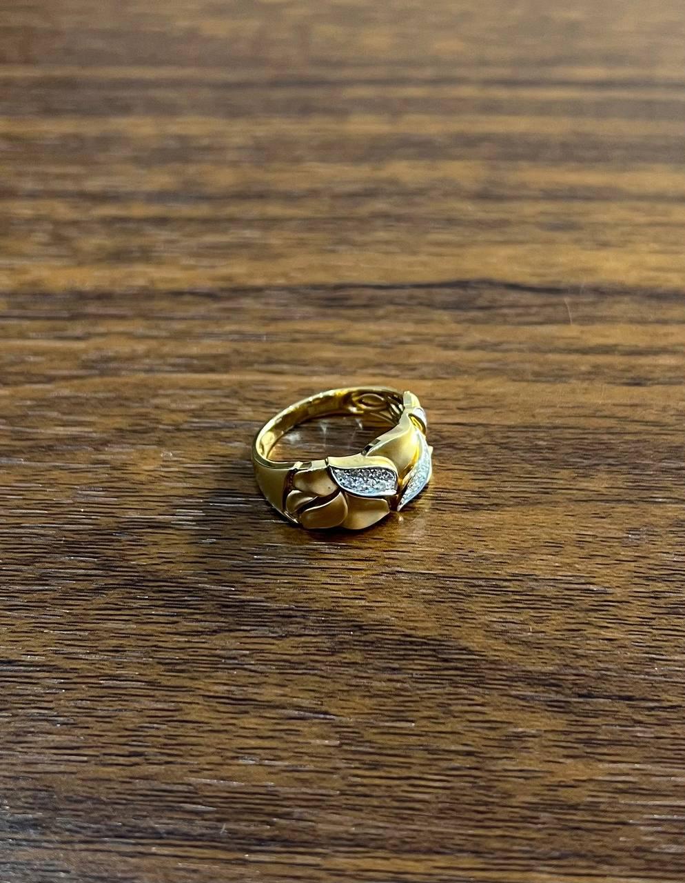 Leaf Leaves Nature Inspired Pave Set 14K Yellow Gold Statement Band Ring