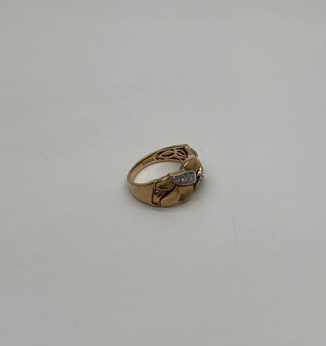 Leaf Leaves Nature Inspired Pave Set 14K Yellow Gold Statement Band Ring