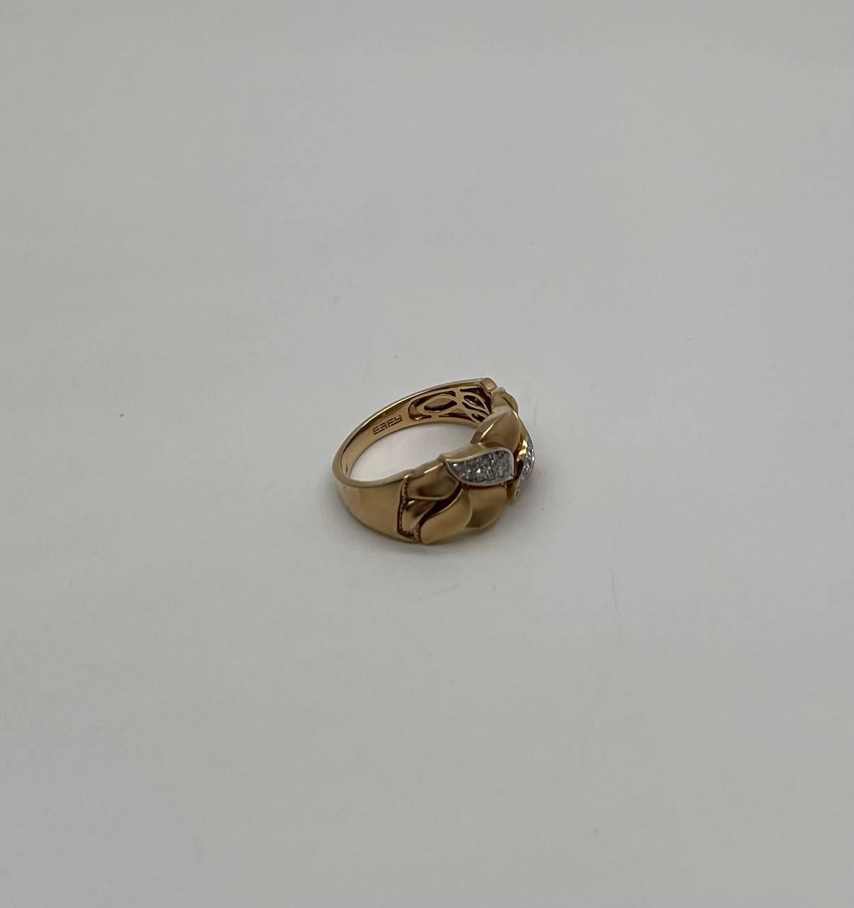 Leaf Leaves Nature Inspired Pave Set 14K Yellow Gold Statement Band Ring