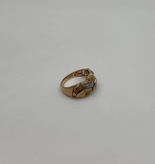 Leaf Leaves Nature Inspired Pave Set 14K Yellow Gold Statement Band Ring