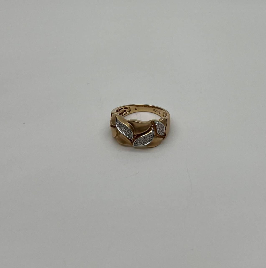 Leaf Leaves Nature Inspired Pave Set 14K Yellow Gold Statement Band Ring