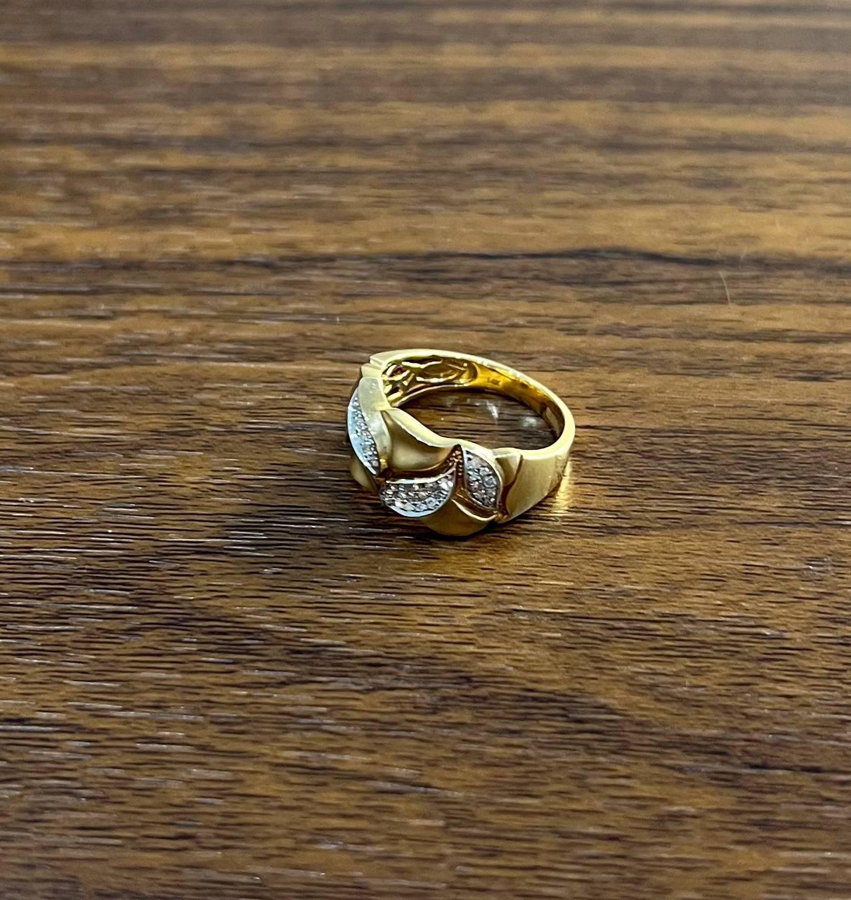 Leaf Leaves Nature Inspired Pave Set 14K Yellow Gold Statement Band Ring