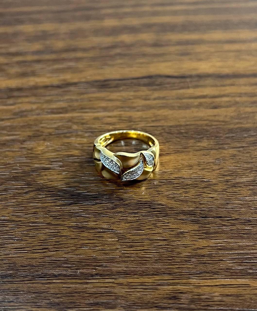 Leaf Leaves Nature Inspired Pave Set 14K Yellow Gold Statement Band Ring