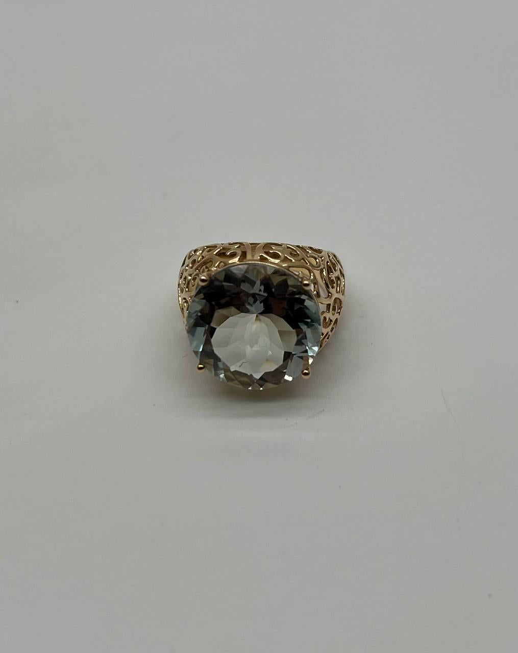 Large Jumbo Green Amethyst Prasiolite Scroll Cage Motif 14K Yellow Gold Ring