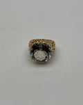 Large Jumbo Green Amethyst Prasiolite Scroll Cage Motif 14K Yellow Gold Ring