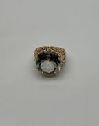 Large Jumbo Green Amethyst Prasiolite Scroll Cage Motif 14K Yellow Gold Ring