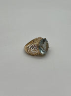 Large Jumbo Green Amethyst Prasiolite Scroll Cage Motif 14K Yellow Gold Ring