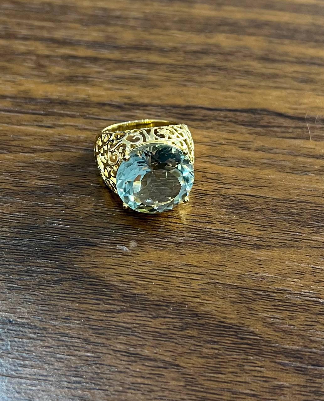 large jumbo green amethyst prasiolite scroll cage motif 14k yellow gold ring