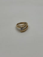 Unique Round Diamond Tension Set Flush Set Bypass 14K Yellow Gold Statement Ring