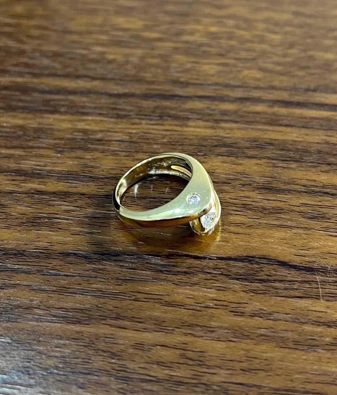 Unique Round Diamond Tension Set Flush Set Bypass 14K Yellow Gold Statement Ring