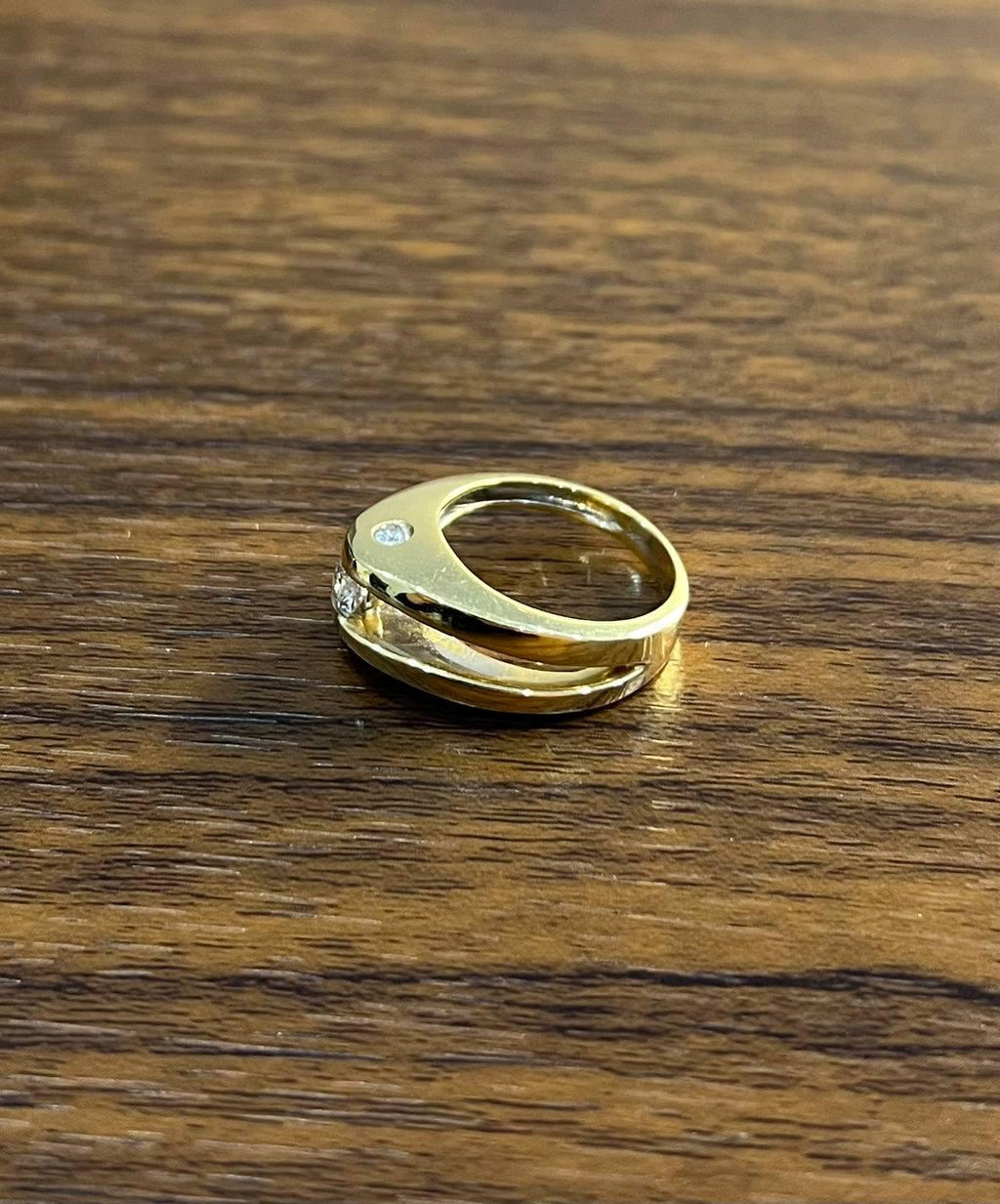 Unique Round Diamond Tension Set Flush Set Bypass 14K Yellow Gold Statement Ring