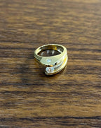 Unique Round Diamond Tension Set Flush Set Bypass 14K Yellow Gold Statement Ring