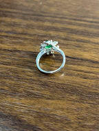 Oval Shape Green Emerald Diamond Pave Halo Set 14K White Gold Statement Ring