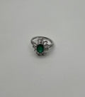 Oval Shape Green Emerald Diamond Pave Halo Set 14K White Gold Statement Ring