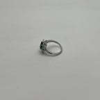 Oval Shape Green Emerald Diamond Pave Halo Set 14K White Gold Statement Ring