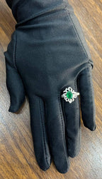 Oval Shape Green Emerald Diamond Pave Halo Set 14K White Gold Statement Ring