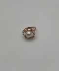 Round White Pearl Saturn Floral Flower Motif 14K Yellow Gold Statement Ring