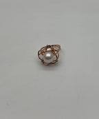 Round White Pearl Saturn Floral Flower Motif 14K Yellow Gold Statement Ring