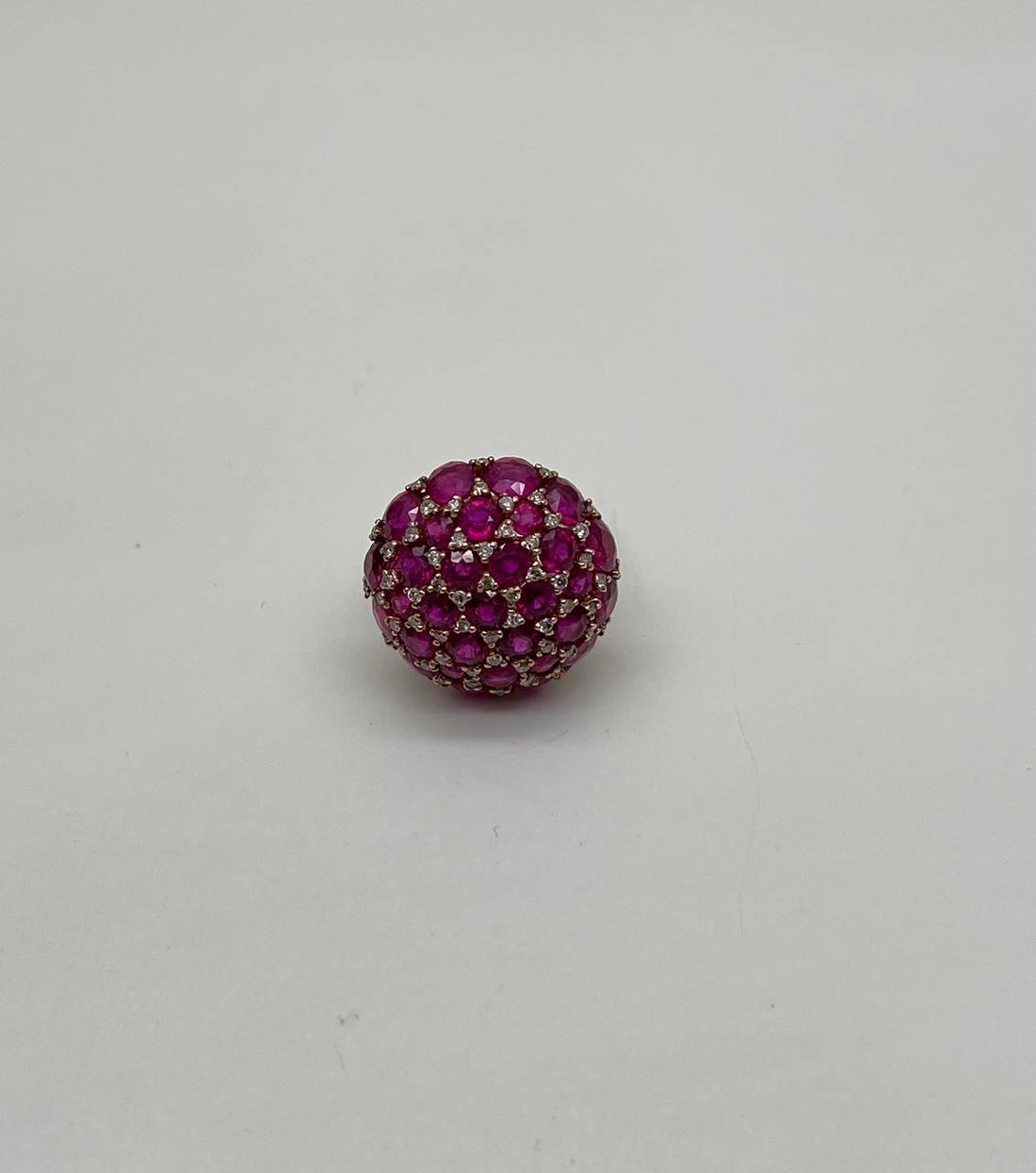 Pink Red Ruby Cabochon Cluster Diamond Pave Rose Gold Statement Cocktail Ring
